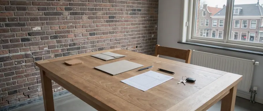 Bewoner vergelijkt isolatiedocumenten en een materiaalmonster aan een tafel in een Groningse woning